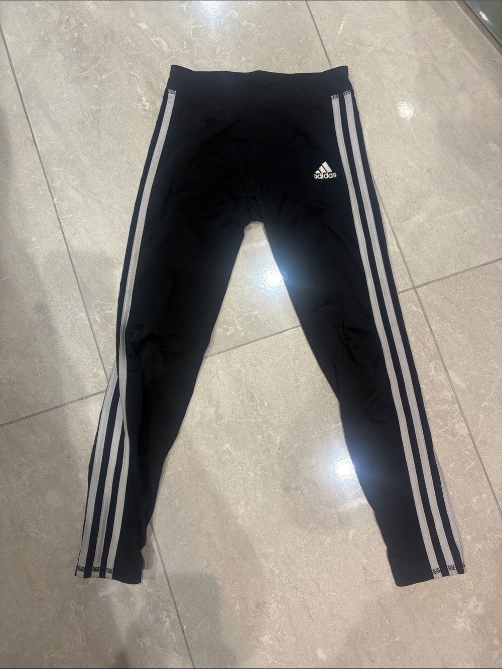 adidas Black Leggings with White Three-Stripes